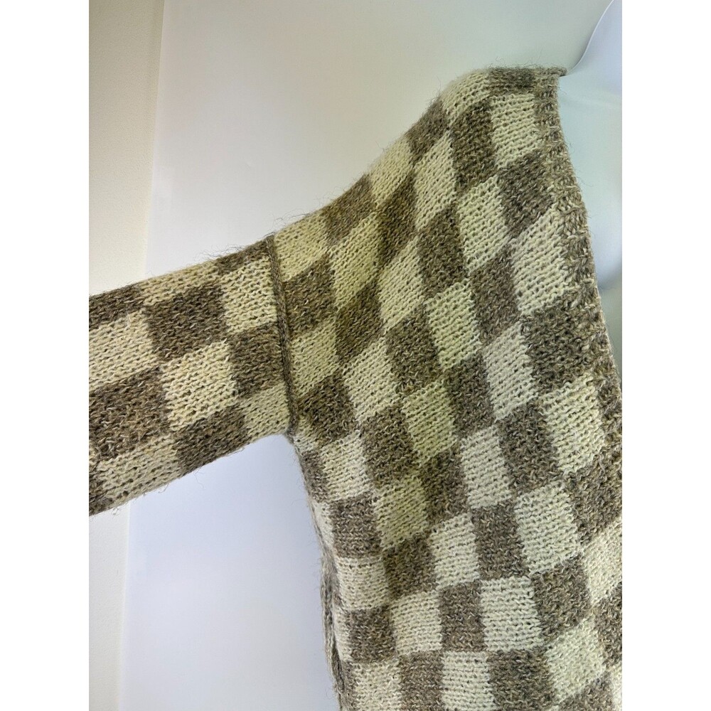 Grade And Gather Checkered Sweater Cardigan Open Chunky Heavy Knit Small Medium - Picture 4 of 16